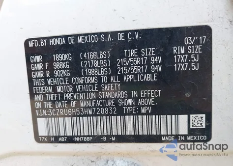 2017 Honda Hr-V Ex z USA, uszkodzony, nr VIN 3CZRU6H53HM720832